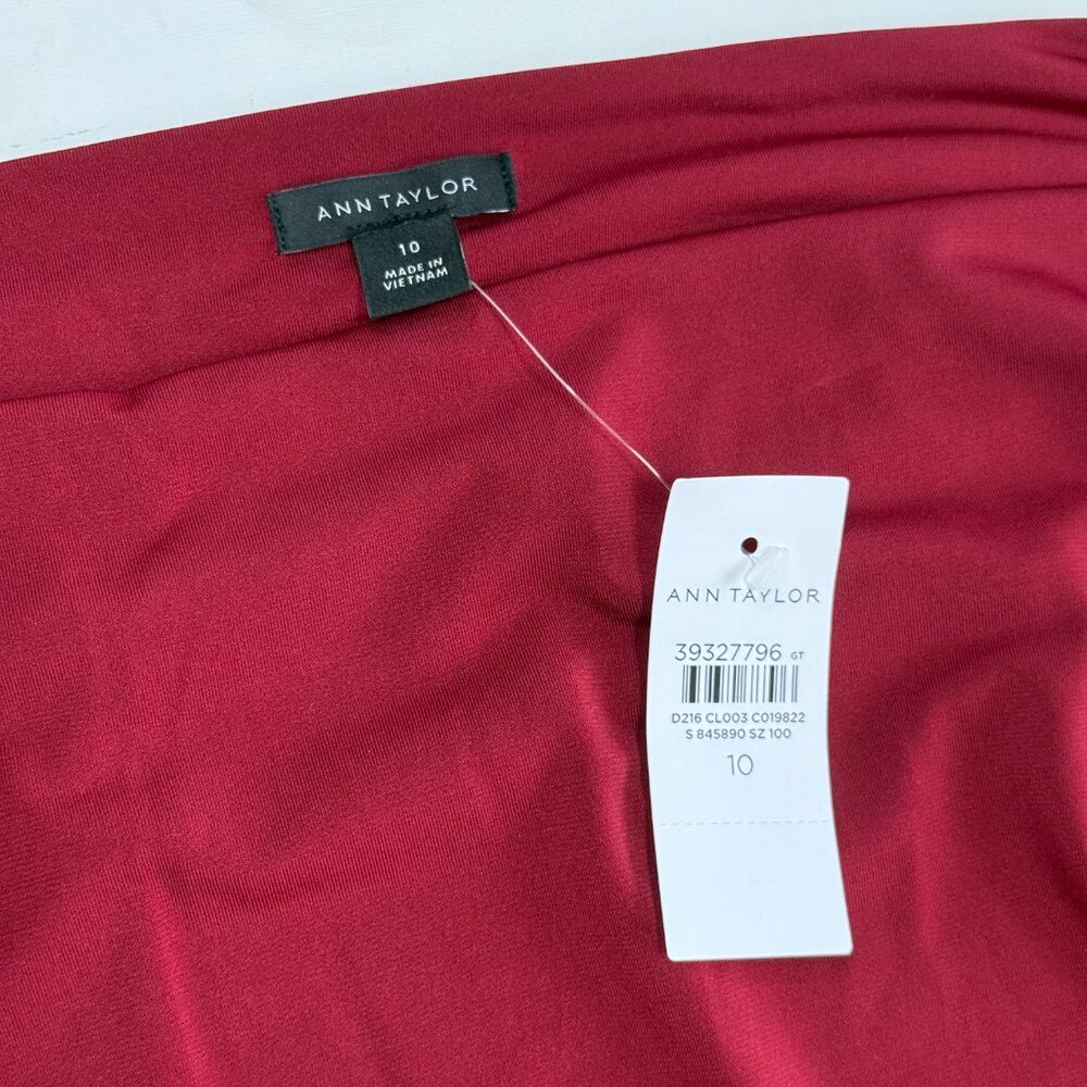 Ann Taylor Ruched Knit Midi Dress Size 10 NWT Maroon Red - Picture 5 of 10